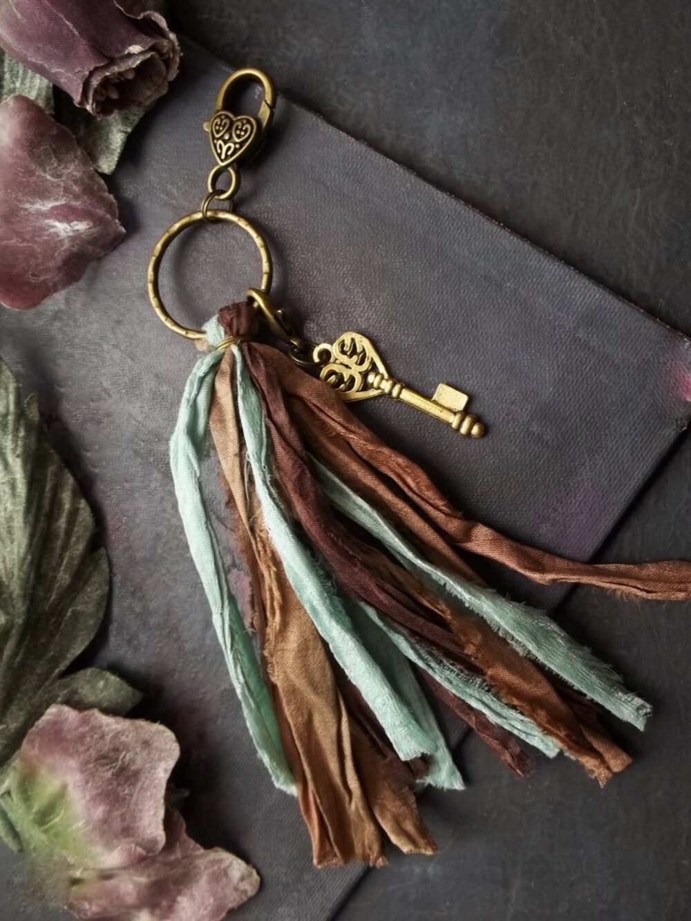 Keychain Handmade Sari Silk Tassel Key Charm Bag 2 in 1 Boho Gift OOAK